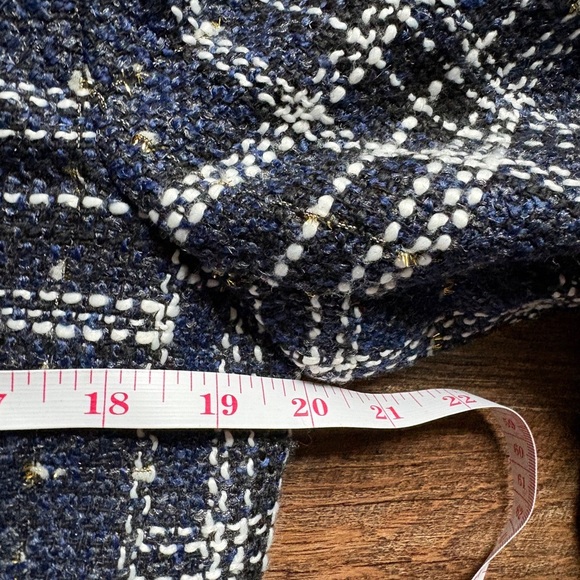 ENGLISH FACTORY blue white tweed plaid cropped blazer jacket NWOT sz L coquette - Picture 12 of 15